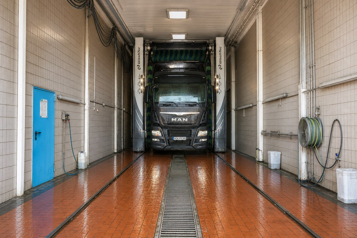 LKW in der Selbstbedienungs-Waschhalle Mädl in Weiden